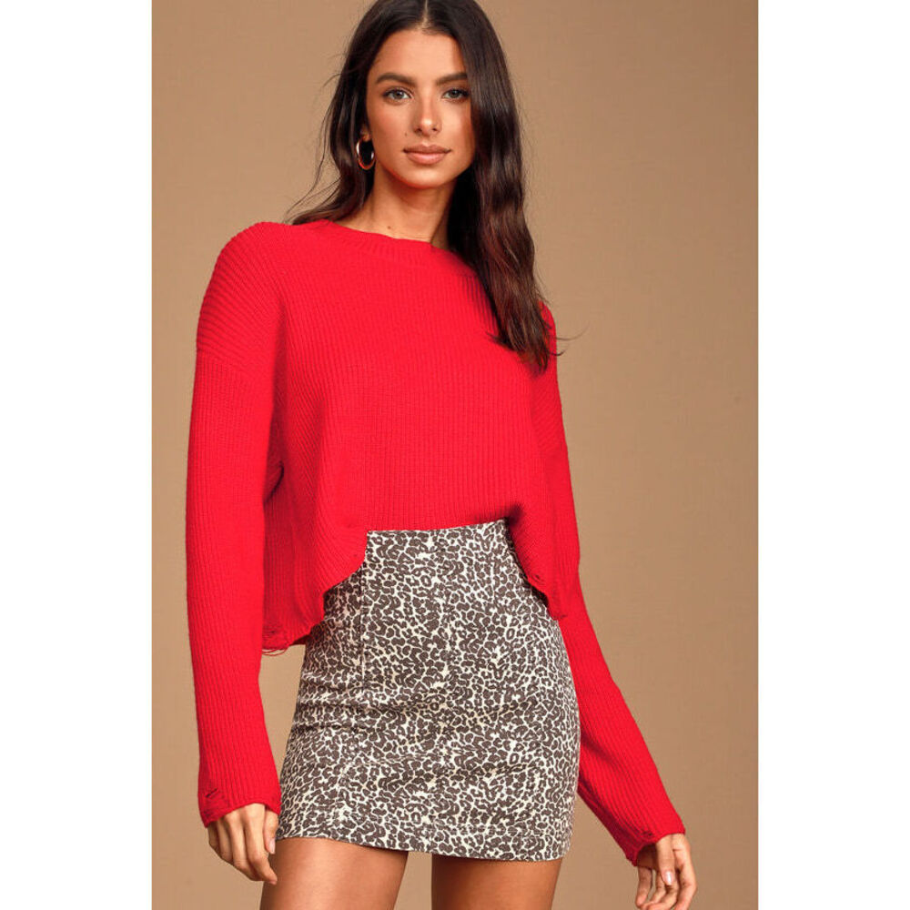 Lulus Having Fun Red Knit Distressed Sweater - Size S